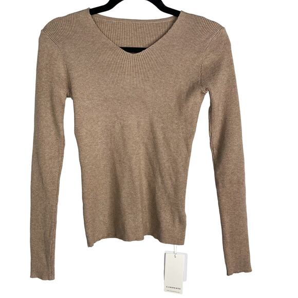New Commense XSmall Light Khaki Brown Clouds Ribbed V Neck Sweater Pullover Knit - Picture 1 of 11